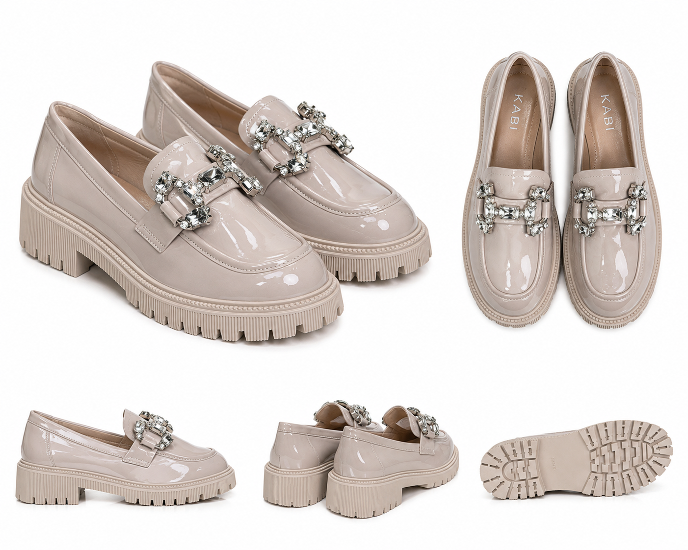 Beige KABI Premium Wet-Look Chunky Loafers