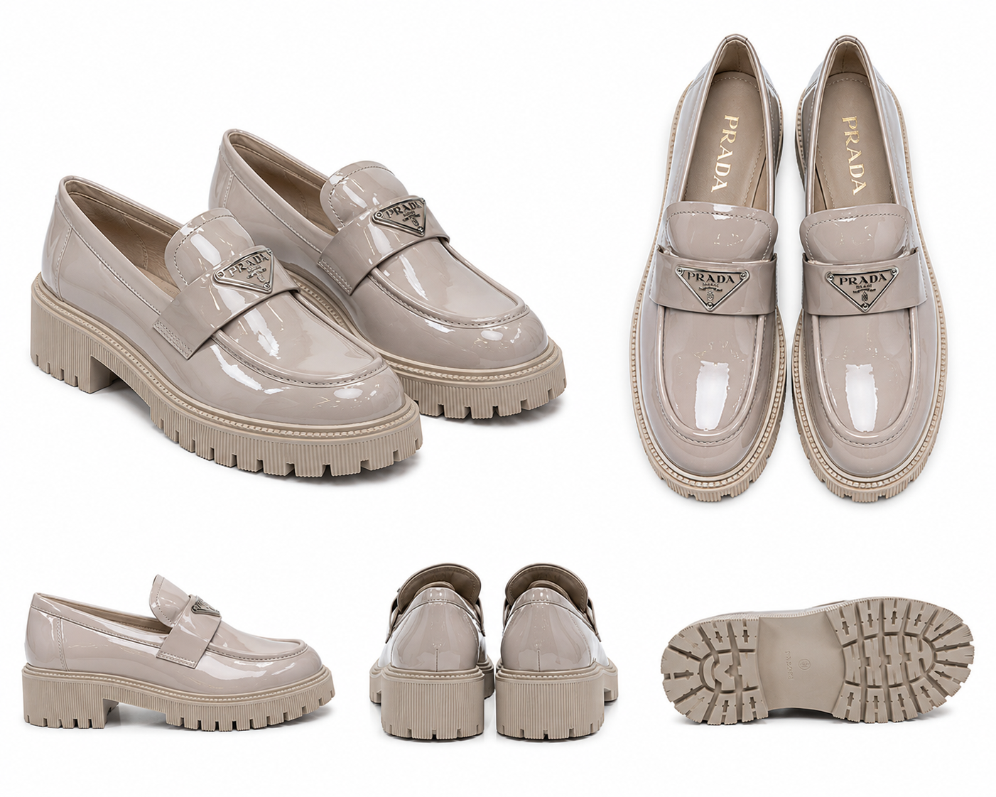 PRADA BEIGE Wet-Look Chunky Loafers