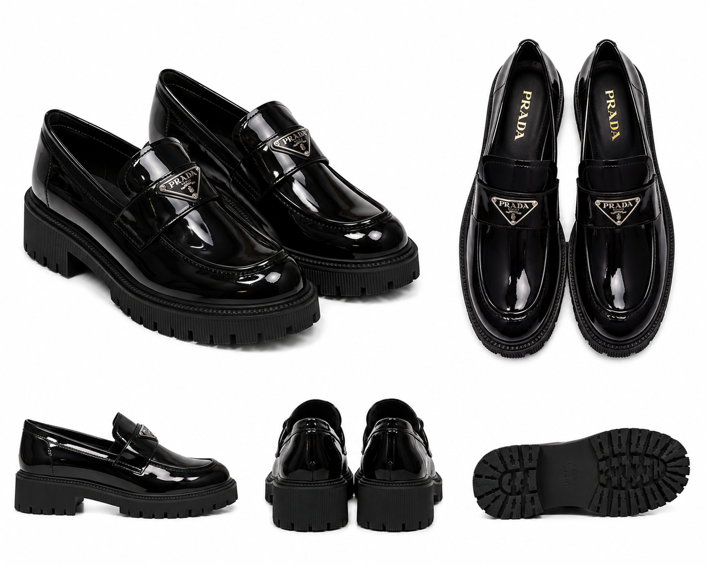 PRADA BLACK Wet-Look Chunky Loafers
